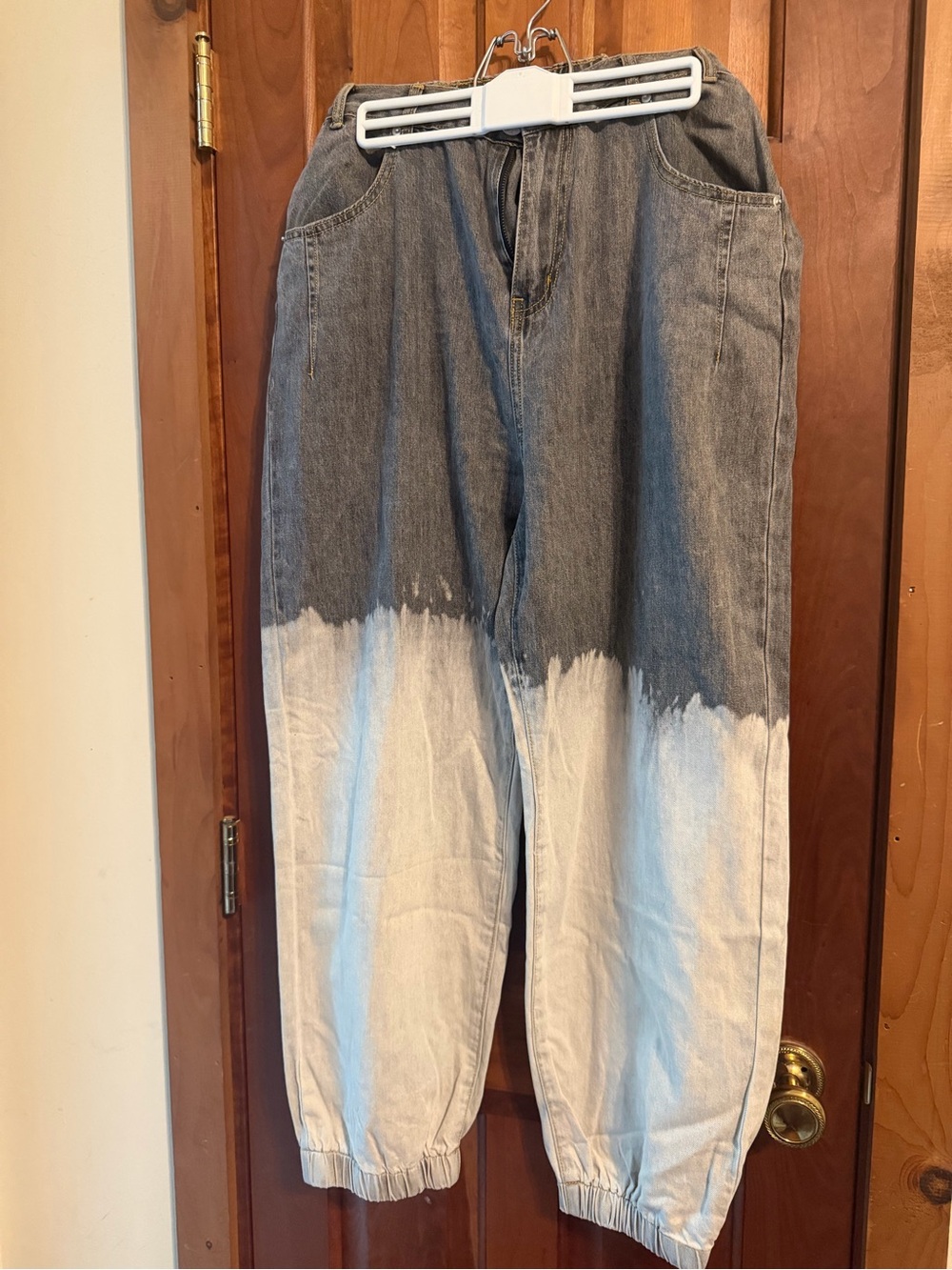 POL Two-Tone Dip-Dye Denim Joggers — Gray and White